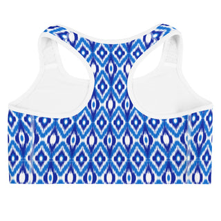 UPF Sports Bra Swim Top, Blue Ikat Swimsuit Tops Berry Jane™