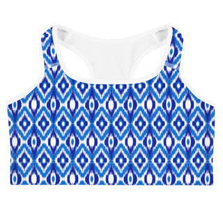 UPF Sports Bra Swim Top, Blue Ikat Swimsuit Tops Berry Jane™