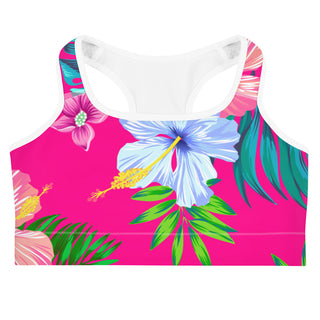 Women's Racerback UPF Swim Sports Bra, Hot Pink Hawaiian Floral Sports Bras Berry Jane™