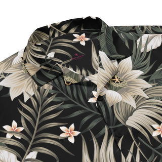 Men's Short Sleeve Hawaiian Shirt, Black Hawaiian Lily Men's Shirts Berry Jane™