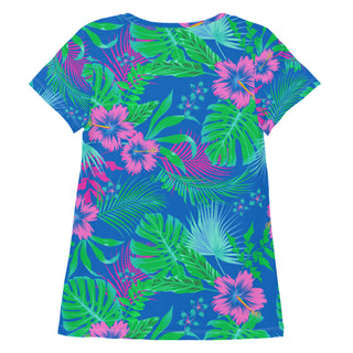 Women's Athletic Pickleball Dry-Wick T-Shirt, Blue Hawaiian T-Shirts Berry Jane™