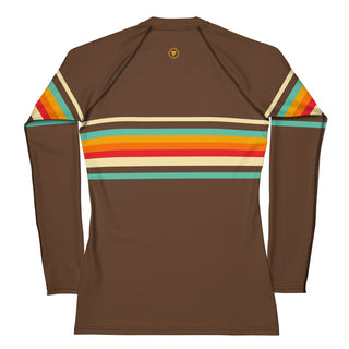 70s Vintage Stripe UPF 50 Long Sleeve Surf Rash Guard - UPF 50 Sun Protection Swim Shirt - Brown Rash Guards & Swim Shirts Berry Jane™