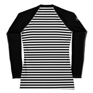 Women's Long Sleeve Rash Guard UPF 50 Sun Shirt, Surf Paddle board -Black White Stripe Rash Guards & Swim Shirts Berry Jane™