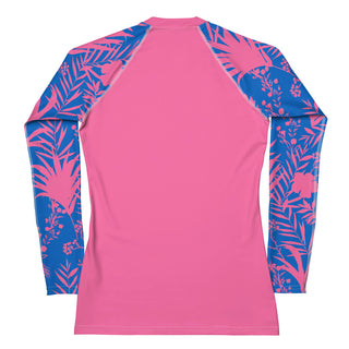 Women's UPF 50+ Rash Guard, Electric Blue Pink Tropical Rash Guards & Swim Shirts Berry Jane™