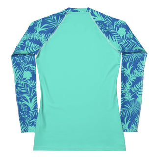 Women's UPF 50+ Rash Guard, Swim Shirt - Turquoise Blue Palms Rash Guards & Swim Shirts Berry Jane™