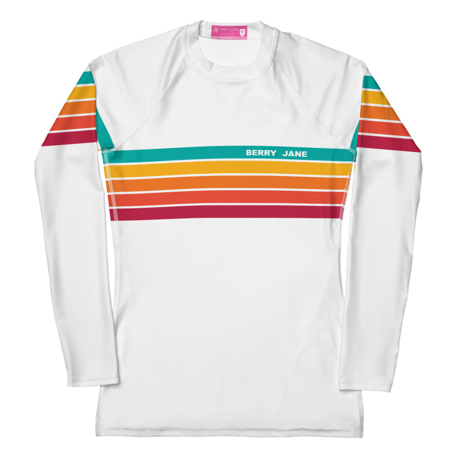Women's Vintage Style 70s 80s Multi-Stripe Rash Guard, White – Berry Jane™