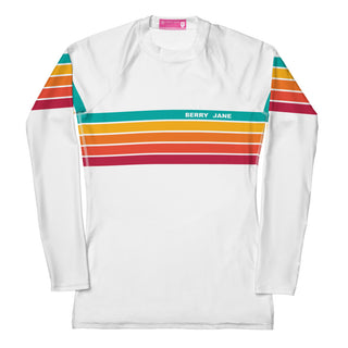 Women's Vintage Style 70s 80s Multi-Stripe Rash Guard, White Rash Guards & Swim Shirts Berry Jane™