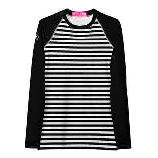 Women's Long Sleeve Rash Guard UPF 50 Sun Shirt, Surf Paddle board -Black White Stripe Rash Guards & Swim Shirts Berry Jane™