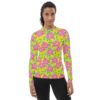 Women's UPF 50+ Long Sleeve Rash Guard, Sun Shirt - Pink Peonies Rash Guards & Swim Shirts Berry Jane™