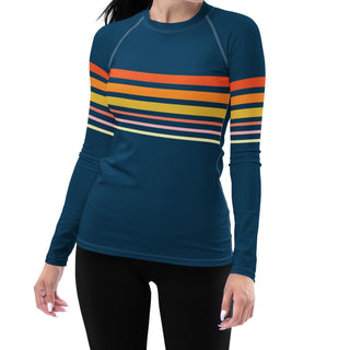 Women's Swim Shirt Rash Guard, UPF 50+ 70s Vintage Stripe, Blue Rash Guards & Swim Shirts Berry Jane™