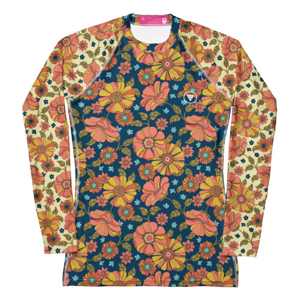 Women's Retro 70s Floral Rash Guard, UPF 50+ – Berry Jane™