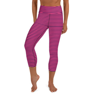Women's Pink and Navy Striped Swim pants, swim leggings, capri length, cropped UPF swim pants