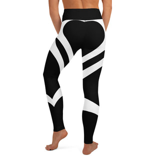 Women's Rear Heart Shape Yoga Leggings, Black & White Gym Leggings Berry Jane™