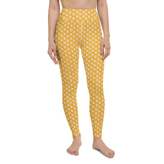 70s Vintage Daisy Print Yoga Leggings - UPF Sun Protection, Yellow Yoga Leggings Berry Jane™