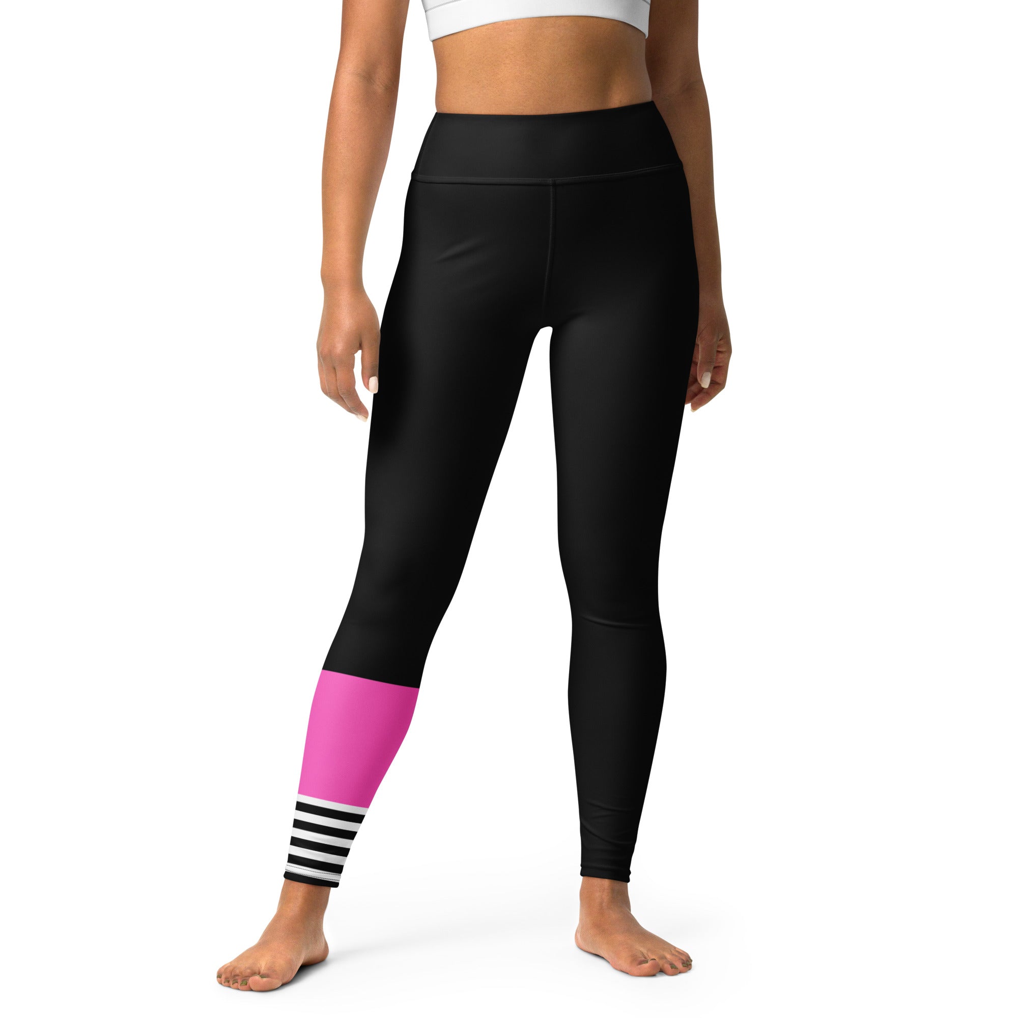 Women's UPF Surf Paddleboard Leggings, Black Pink Stripe – Berry Jane™
