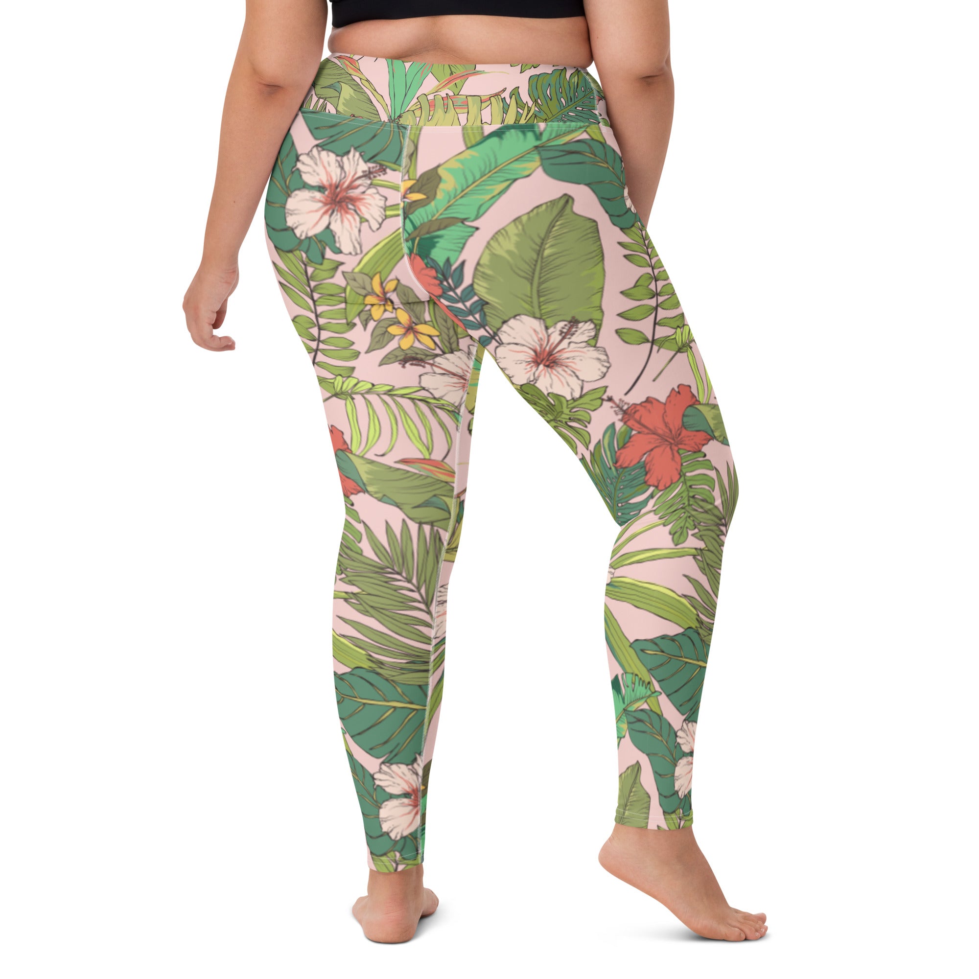 Hibiscus Floral Plus Leggings for Women Tropical Hawaii Print High