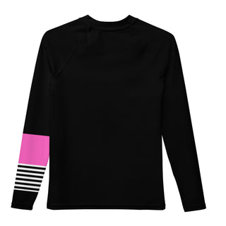 Berry Jane Junior Girls Rash Guard, UPF 50+, Black Pink Sporty Stripe Kids Rash Guards & Swim Shirts Berry Jane™