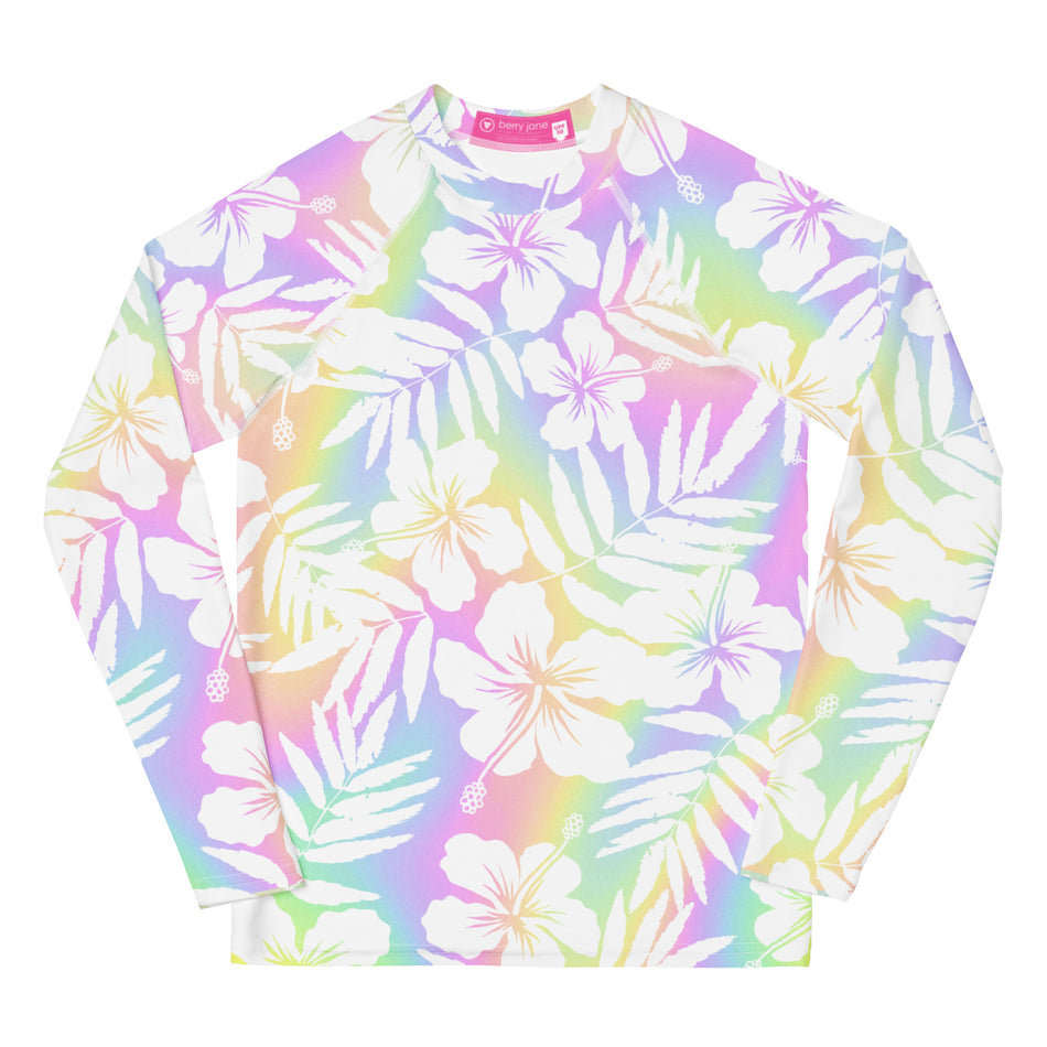 Tween & Teen Girls Rash Guard UPF 50+ (Sizes 8–20) -Rainbow Floral ...