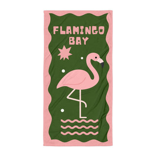 Flamingo Bay Beach Towel, Pink and Green, Flamingo print