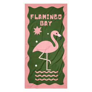 Flamingo Bay Beach Towel, Pink and Green, Flamingo print