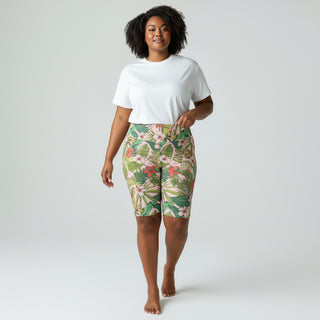 UPF 50 Women's 9" Inseam Plus Size Swim Shorts, Vintage Tropical Floral swim shorts Berry Jane™
