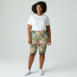 UPF 50 Women's 9" Inseam Plus Size Swim Shorts, Vintage Tropical Floral swim shorts Berry Jane™