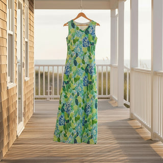 Women's Blue Hydrangea Floral Print Maxi Dress, Beach Resort Dresses Berry Jane™