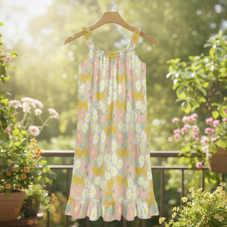 Women’s Ruffled Strap Sun Dress, Muted Blush Florals Dresses Berry Jane