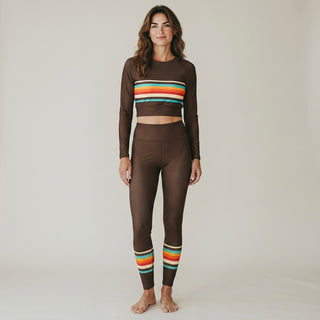 Women's 70s Vintage Stripe UPF 50 Swim Leggings - Brown Swim leggings Berry Jane™