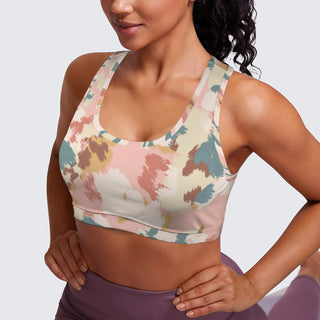 Medium Impact Racerback Sports Bra, Peach Abstract Camo Sports Bras Berry Jane™