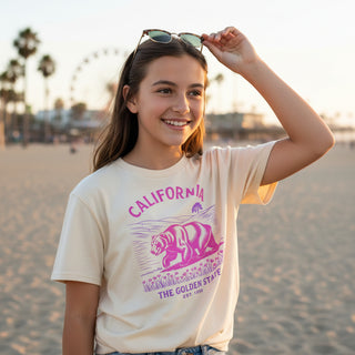 Kids California Golden State Pink Bear Graphic Tee