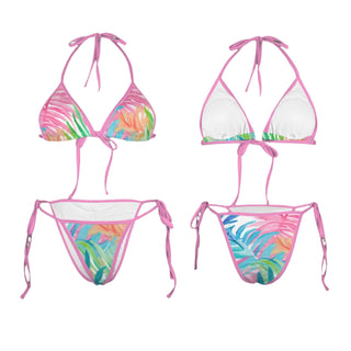 Women's Triangle Bikini Set, Los Cabos Floral Pink Contrast 2 Pc Swimsuit Set Berry Jane™