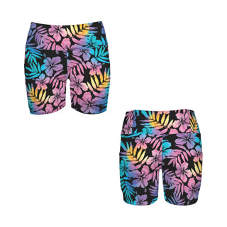 Women's 5" Swim Shorts with Pockets, Floral Hawaiian Hibiscus Swim Shorts Berry Jane™