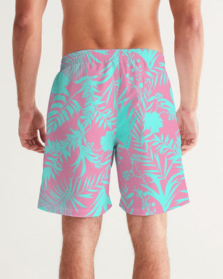 Men's Turquoise Tropical Floral Pink Swim Trunks, 7" Inseam Swim Trunks Berry Jane™