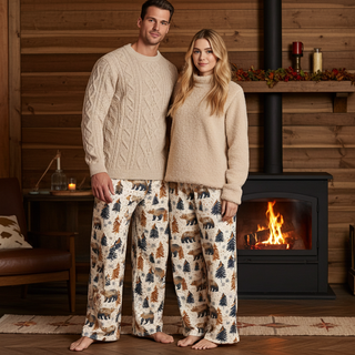 His Hers Couples Matching Fall Winter Cozy Cabin Bears Pajama Pants Pajama Pants Berry Jane™
