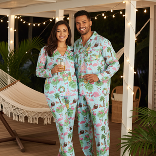 His Hers Turquoise Beach Christmas Pajamas, Tropical Christmas Pajama Set Women's Pajama Sets Berry Jane