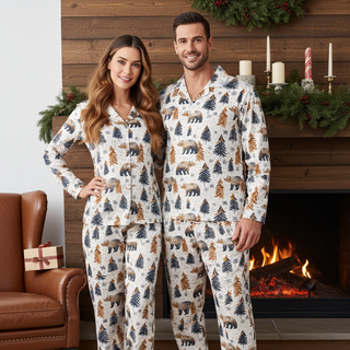 His or Hers Fall Nordic Bears Pajamas – Cabin Winter & Holiday Sleepwear - Couples Matching Pajama Sets Berry Jane