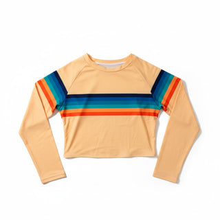 Women's 70s Stripe Cropped Rash  Guard, Sunrise Stripes Rash Guards & Swim Shirts Berry Jane™