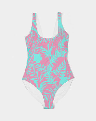 Women's One-Piece Swimsuit Turquoise Blue Pink Tropical Floral Swimwear Berry Jane™