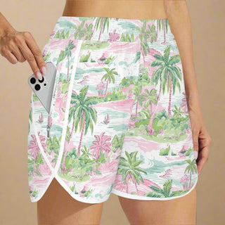 Women's High Waist Zipper Pocket Board Shorts, Island Tropical board shorts Berry Jane™