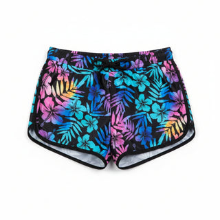 Women's Dolphin Hem Swim Shorts, Floral Hawaiian Hibiscus long sleeve swimsuits Berry Jane™