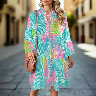 Women's Tropical Leaves Knee-Length Tunic Dress Dresses Berry Jane™