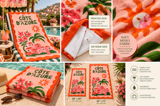 Cote D'Azure Beach Towel, Retro Riviera Beach Towels Berry Jane™