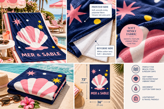 Mer and Sable Sea and Sand Shell Graphic Beach Towel - Resort Beach Towels Berry Jane™