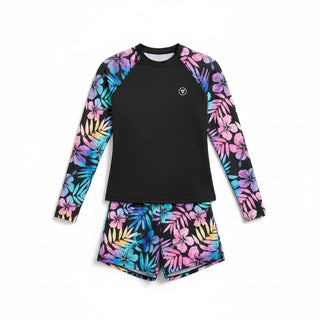 Women's Rash Guard Swimsuit, Shorts Set - Ombre Hawaiian Hibiscus