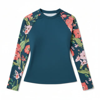 Women's Long Sleeve Rash Guard, Built-in Bralette - Seychelles Floral Rash Guards & Swim Shirts Berry Jane