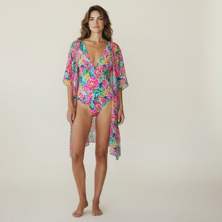 Women's Floral Leopard Print Sheer Kimono Cover-Up Swimsuit Cover up Berry Jane™