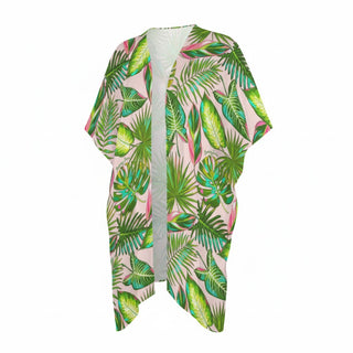 Women's Long Kimono Sleeve Swimsuit Cover-up, Tropical Jungle Floral Swimsuit Cover-up Berry Jane