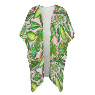 Women's Long Kimono Sleeve Swimsuit Cover-up, Tropical Jungle Floral Swimsuit Cover-up Berry Jane