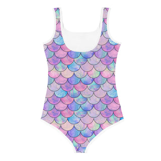 Girls Mermaid Bathing Suit 2T-7 - Pastel Mermaid Scales UPF 50 Swimsuit 1 Pc. Berry Jane™